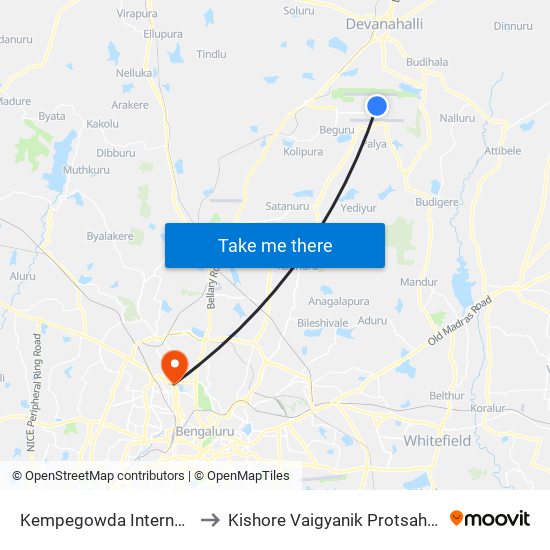 Kempegowda International Airport to Kishore Vaigyanik Protsahan Yojana (Kvpy) map