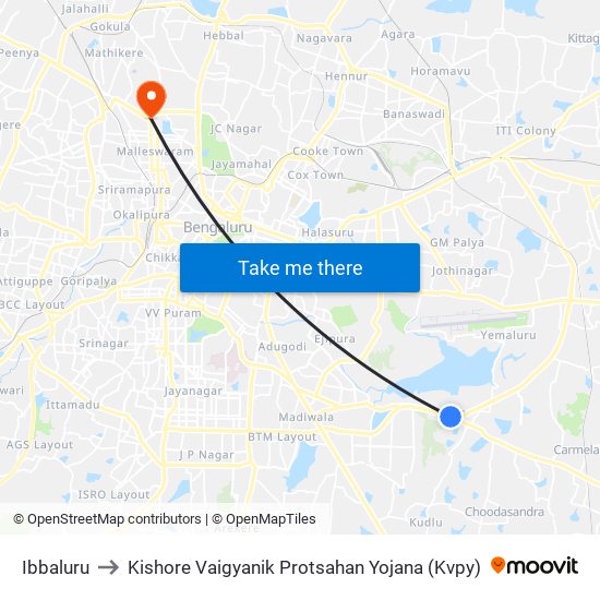 Ibbaluru to Kishore Vaigyanik Protsahan Yojana (Kvpy) map