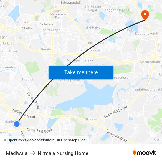 Madiwala to Nirmala Nursing Home map