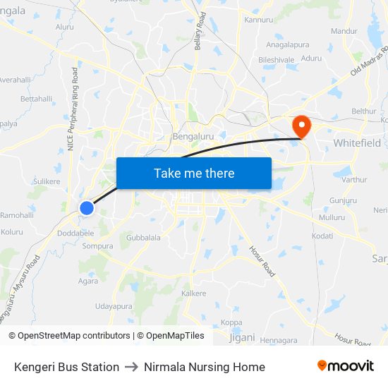 Kengeri Bus Station to Nirmala Nursing Home map