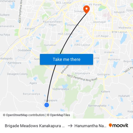 Brigade Meadows Kanakapura Road to Hanumantha Nagar map