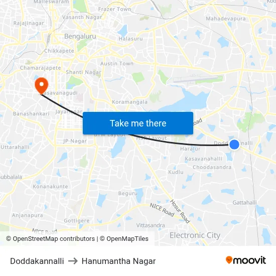 Doddakannalli to Hanumantha Nagar map