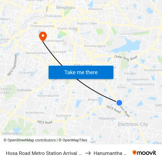 Hosa Road Metro Station Arrival (Mf-22e) to Hanumantha Nagar map