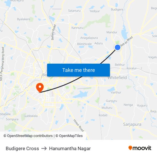 Budigere Cross to Hanumantha Nagar map
