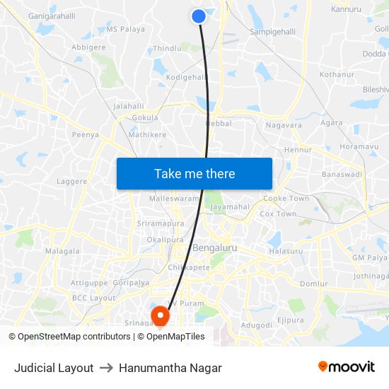 Judicial Layout to Hanumantha Nagar map
