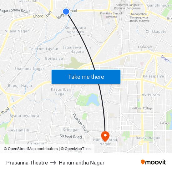 Prasanna Theatre to Hanumantha Nagar map
