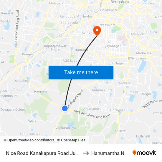 Nice Road Kanakapura Road Junction to Hanumantha Nagar map