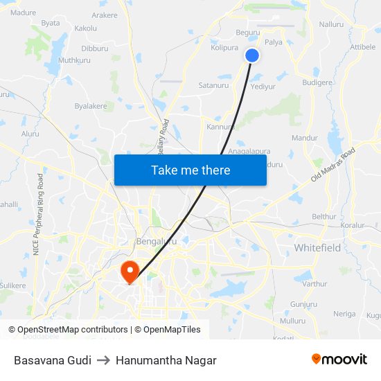 Basavana Gudi to Hanumantha Nagar map