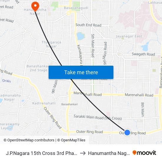 J.P.Nagara 15th Cross 3rd Phase to Hanumantha Nagar map