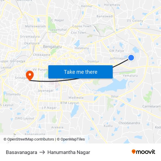 Basavanagara to Hanumantha Nagar map