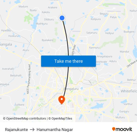 Rajanukunte to Hanumantha Nagar map