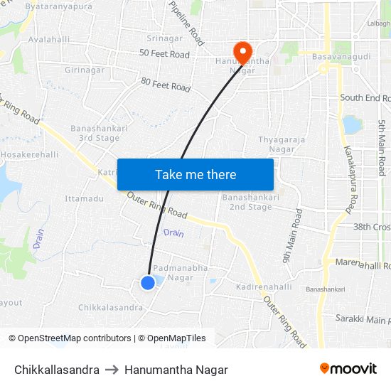 Chikkallasandra to Hanumantha Nagar map