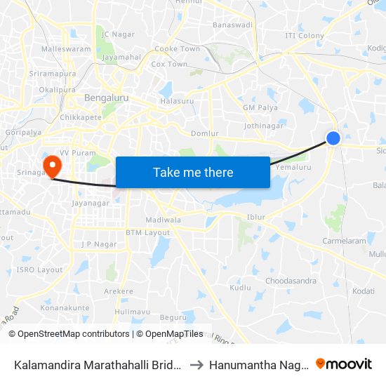 Kalamandira  Marathahalli Bridge to Hanumantha Nagar map
