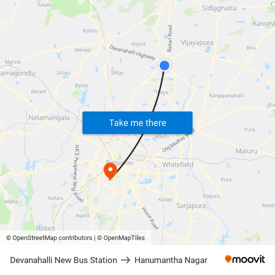 Devanahalli New Bus Station to Hanumantha Nagar map