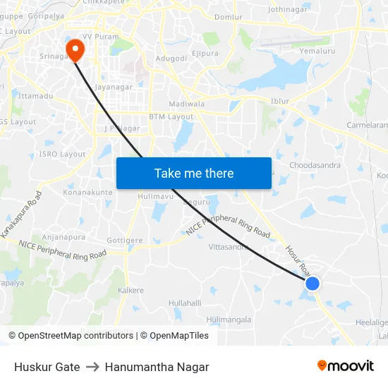Huskur Gate to Hanumantha Nagar map