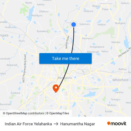 Indian Air Force Yelahanka to Hanumantha Nagar map