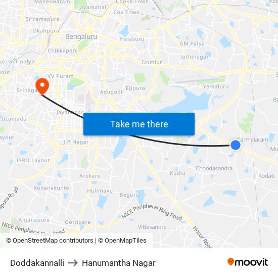 Doddakannalli to Hanumantha Nagar map