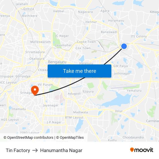 Tin Factory to Hanumantha Nagar map