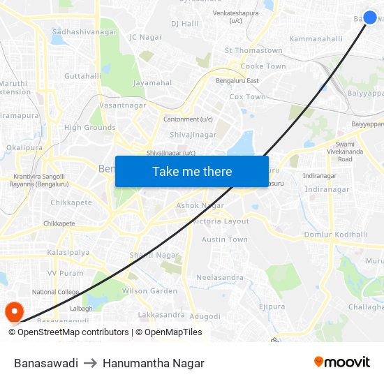 Banasawadi to Hanumantha Nagar map
