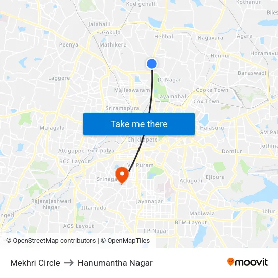 Mekhri Circle to Hanumantha Nagar map