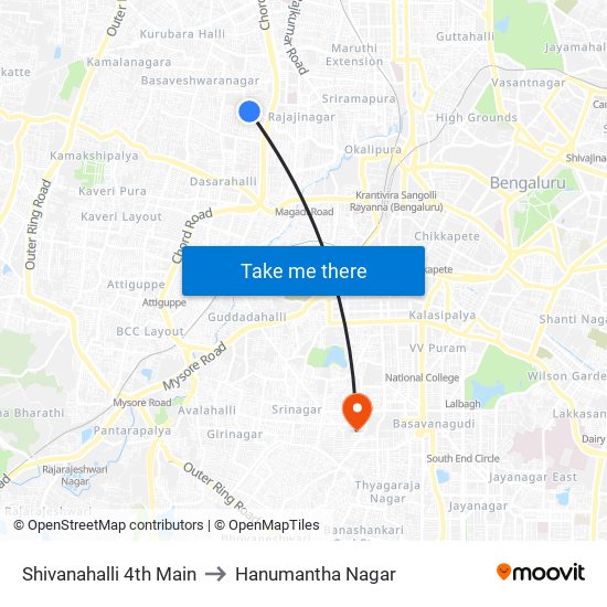 Shivanahalli 4th Main to Hanumantha Nagar map