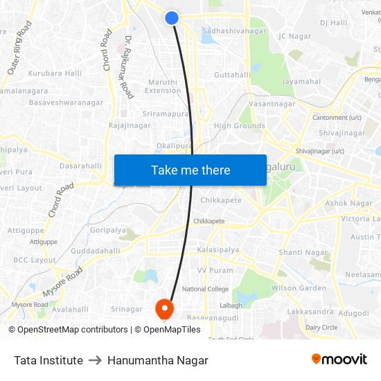 Tata Institute to Hanumantha Nagar map