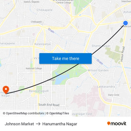 Johnson Market to Hanumantha Nagar map