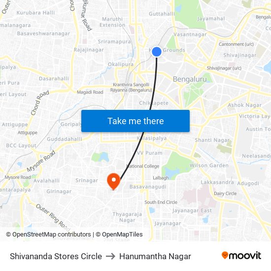 Shivananda Stores Circle to Hanumantha Nagar map