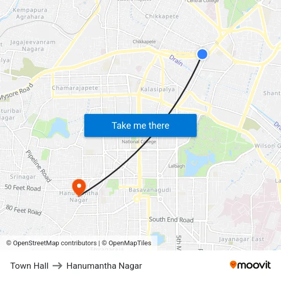 Town Hall to Hanumantha Nagar map