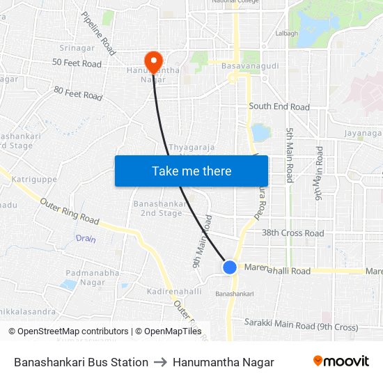 Banashankari Bus Station to Hanumantha Nagar map