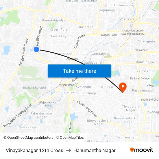 Vinayakanagar 12th Cross to Hanumantha Nagar map