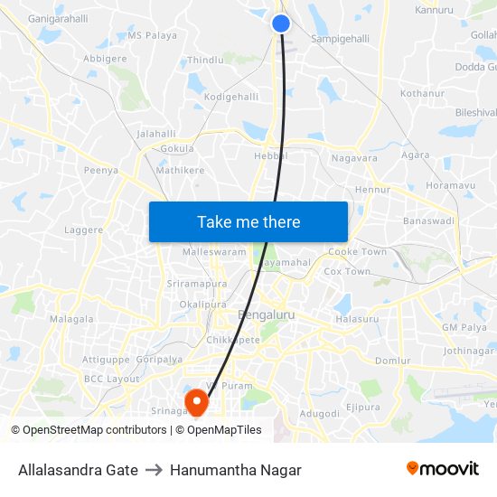 Allalasandra Gate to Hanumantha Nagar map