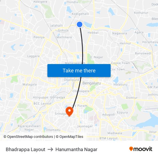 Bhadrappa Layout to Hanumantha Nagar map