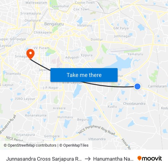 Junnasandra Cross Sarjapura Road to Hanumantha Nagar map
