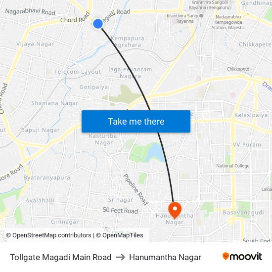 Tollgate Magadi Main Road to Hanumantha Nagar map