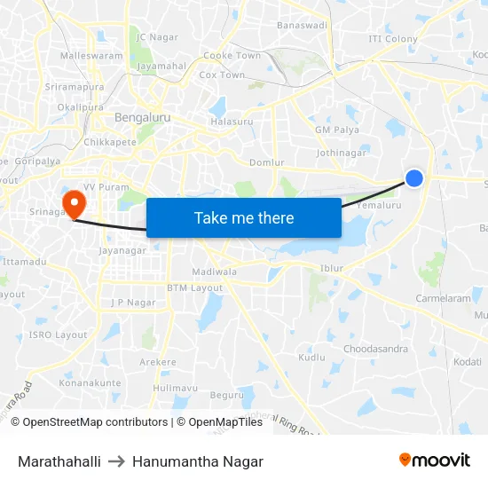 Marathahalli to Hanumantha Nagar map