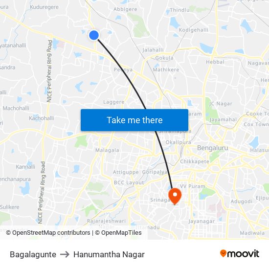 Bagalagunte to Hanumantha Nagar map
