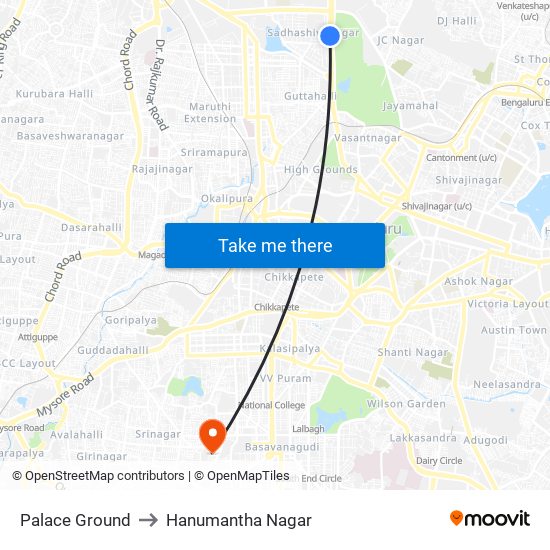 Palace Ground to Hanumantha Nagar map