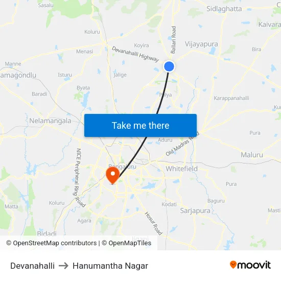 Devanahalli to Hanumantha Nagar map