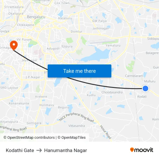 Kodathi Gate to Hanumantha Nagar map