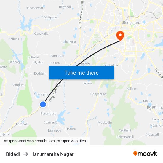 Bidadi to Hanumantha Nagar map