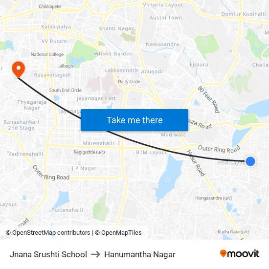 Jnana Srushti School to Hanumantha Nagar map