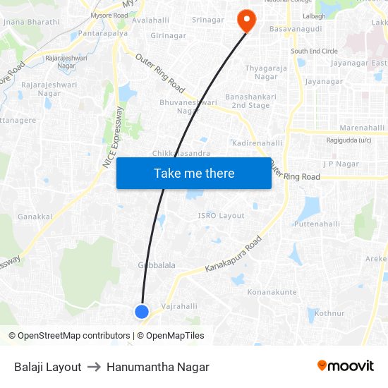 Balaji Layout to Hanumantha Nagar map