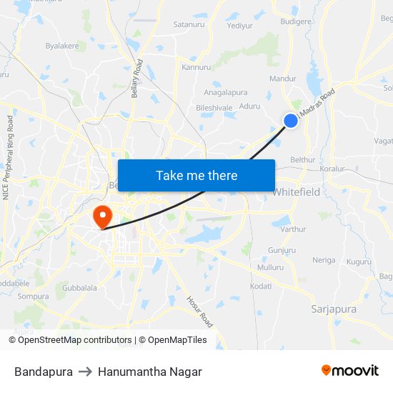 Bandapura to Hanumantha Nagar map