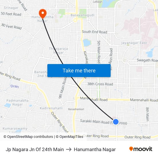 Jp Nagara Jn Of 24th Main to Hanumantha Nagar map
