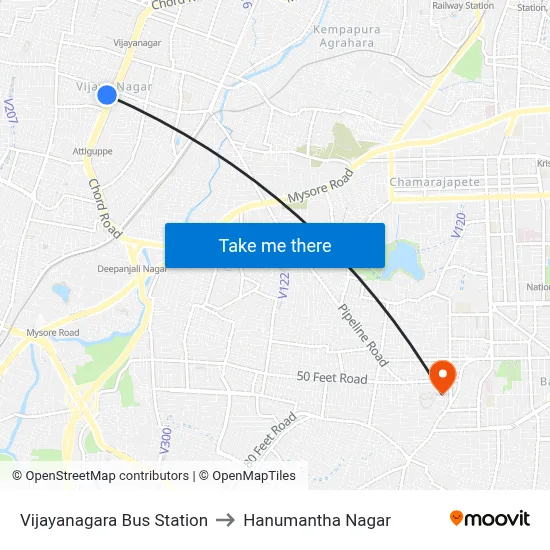 Vijayanagara Bus Station to Hanumantha Nagar map