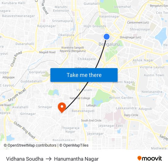 Vidhana Soudha to Hanumantha Nagar map