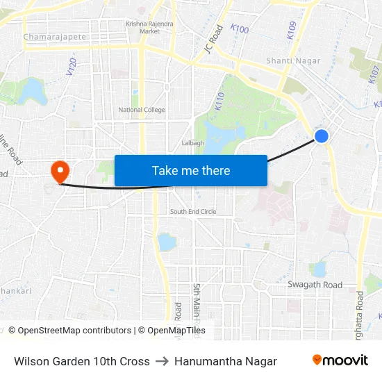 Wilson Garden 10th Cross to Hanumantha Nagar map