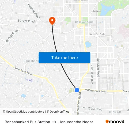 Banashankari Bus Station to Hanumantha Nagar map