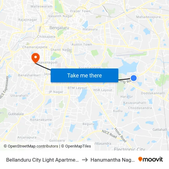 Bellanduru City Light Apartment to Hanumantha Nagar map